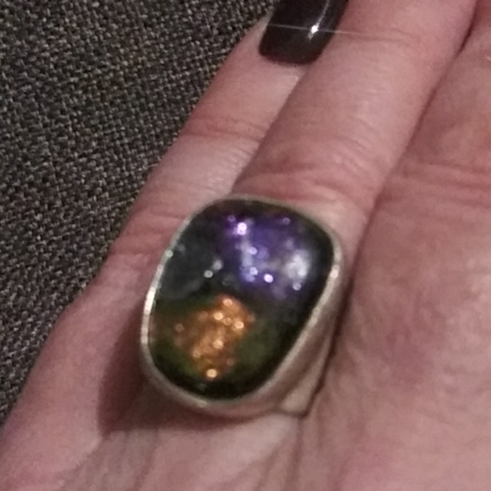VINTAGE SOLID 925 Silver Ring w/ Dichroic Glass